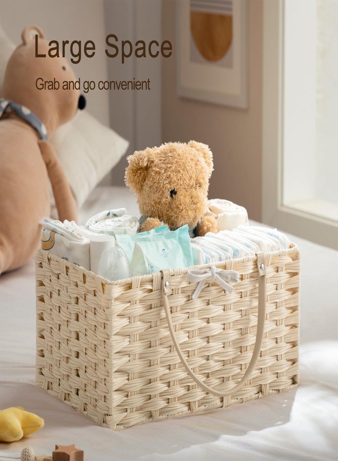 HBlife Large Diaper Caddy Organizer, Washable Waterproof, Portable Plastic Wicker Woven Basket with Divider, Nursery Diaper Station, Baby Shower Gifts Basket & Car Organizer - Image 2